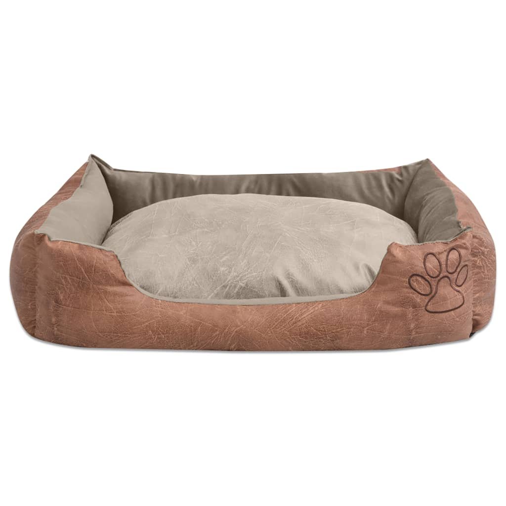 Lit pour chiens avec coussin Cuir artificiel PU Taille XL Beige – Image 2