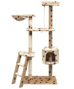 Arbre à chat et griffoir Sisal 150 cm Empreintes de pattes Beige