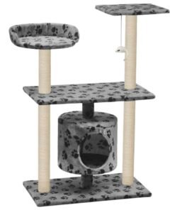 Alternative view of Arbre à chat avec griffoir en sisal 95 cm Gris Motif de pattes
