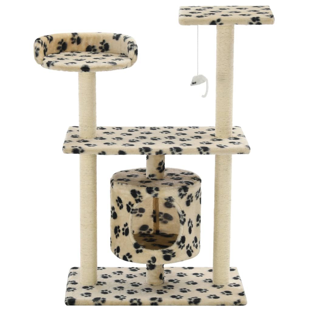 Arbre à chat avec griffoir en sisal 95 cm Beige Motif de pattes – Image 3