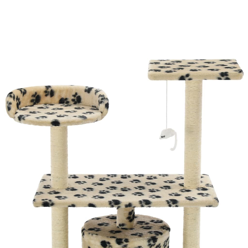 Arbre à chat avec griffoir en sisal 95 cm Beige Motif de pattes – Image 4