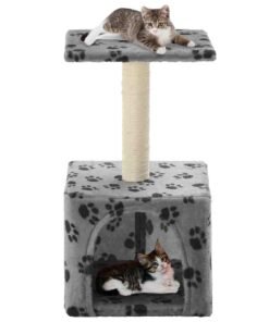 Arbre à chat avec griffoirs en sisal 55 cm Gris Motif de pattes