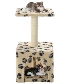 Arbre à chat avec griffoirs en sisal 55 cm Beige Motif de pattes