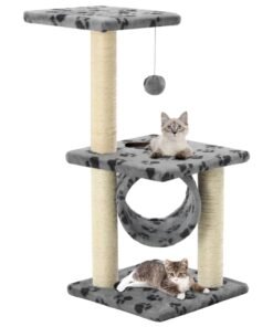 Arbre à chat avec griffoirs en sisal 65 cm Gris Motif de pattes