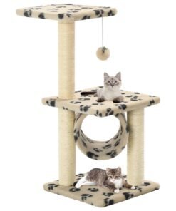 Arbre à chat avec griffoirs en sisal 65 cm Beige Motif pattes