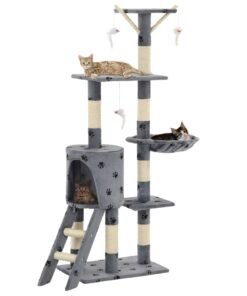 Arbre à chat avec griffoir en sisal 138 cm Gris Motif de pattes