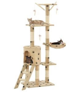 Arbre à chat avec griffoir en sisal 138cm Beige Motif de pattes