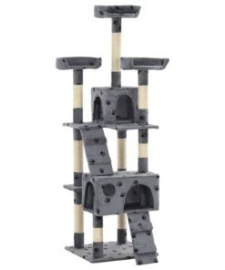 Arbre à chat et griffoirs Sisal 170cm Empreintes de pattes Gris