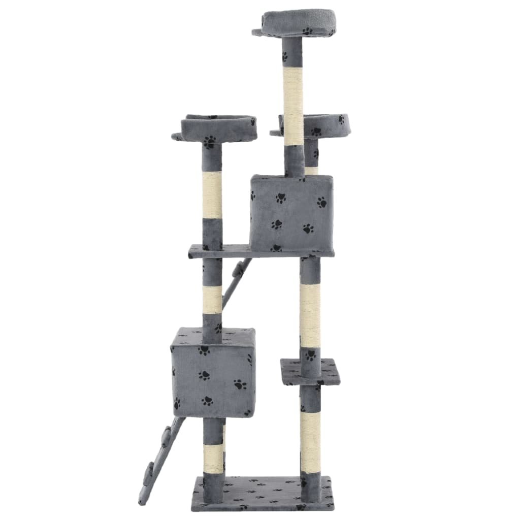 Arbre à chat et griffoirs Sisal 170cm Empreintes de pattes Gris – Image 4