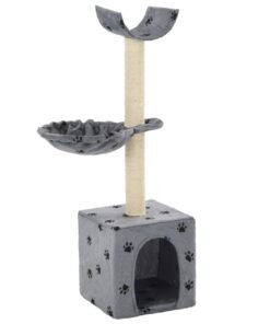 Arbre à chat et griffoir Sisal 105 cm Empreintes de pattes Gris