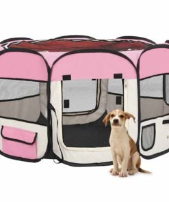 Parc pliable pour chien avec sac de transport Rose 110x110x58cm