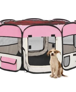 Parc pliable pour chien avec sac de transport Rose 125x125x61cm