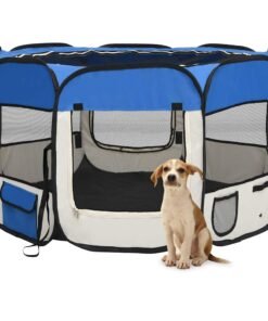 Parc pliable pour chien avec sac de transport Bleu 110x110x58cm
