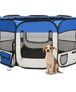 Parc pliable pour chien avec sac de transport Bleu 125x125x61cm