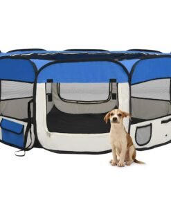 Parc pliable pour chien avec sac de transport Bleu 145x145x61cm