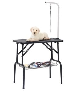Table de toilettage réglable de chiens avec 1 boucle et panier