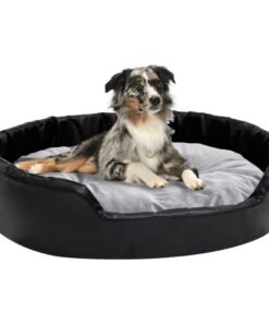 Lit chiens Noir et gris 90x79x20 cm Peluche et similicuir