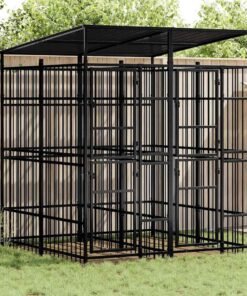 Chenil d'extérieur avec toit pour chiens Acier 3,69 m²