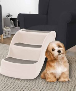 Escalier pliable 3 marches pour chien Crème 50x38x38 cm