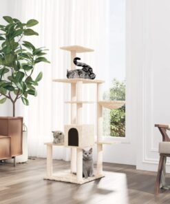 Arbre à chat avec griffoirs en sisal Crème 142 cm