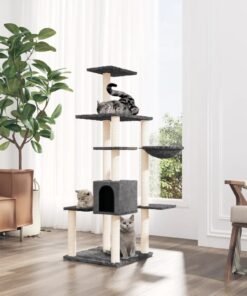 Arbre à chat avec griffoirs en sisal Gris foncé 142 cm