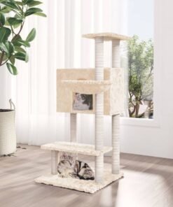 Arbre à chat avec griffoirs en sisal Crème 108,5 cm