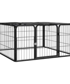 Parc pour chien 4 panneaux Noir 100x50cm Acier enduit de poudre
