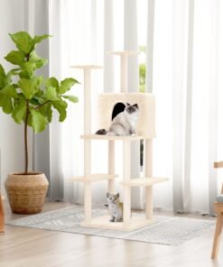 Arbre à chat avec griffoirs en sisal Crème 144,5 cm
