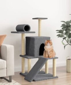 Arbre à chat avec griffoirs en sisal gris foncé 110,5 cm