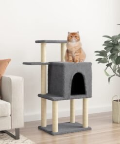 Arbre à chat avec griffoirs en sisal gris foncé 97 cm
