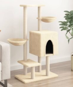 Arbre à chat avec griffoirs en sisal crème 117 cm