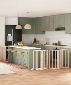 Barrière pour chiens avec porte pliable 9panneaux bois peuplier