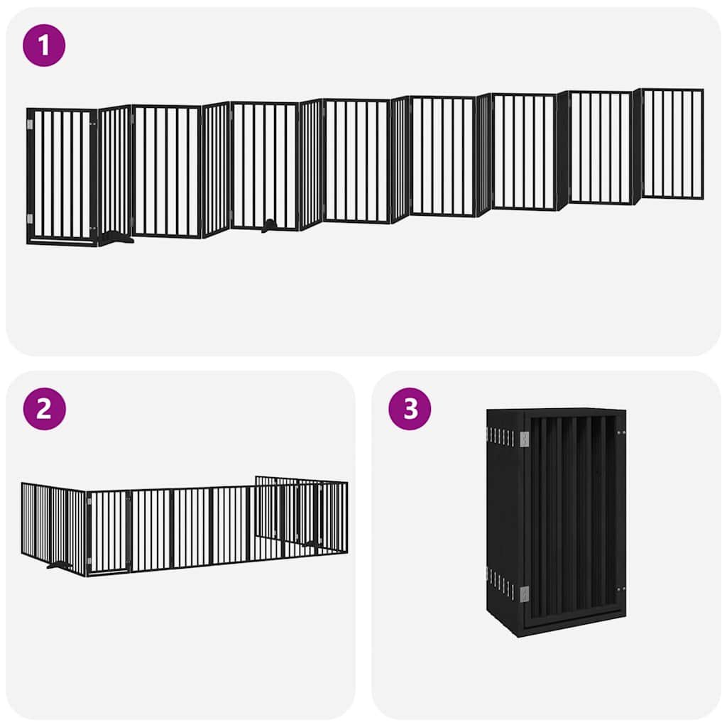 Barrière pour chien porte pliable 15panneaux noir bois peuplier – Image 5