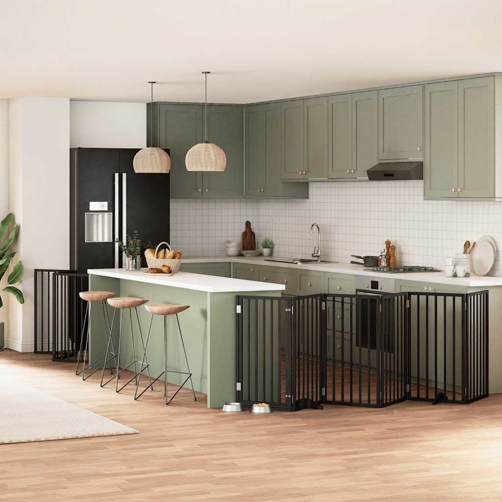 Barrière pour chien porte pliable 15panneaux noir bois peuplier