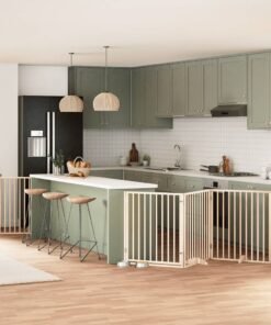 Barrière pour chien avec porte pliable 6 panneaux bois peuplier