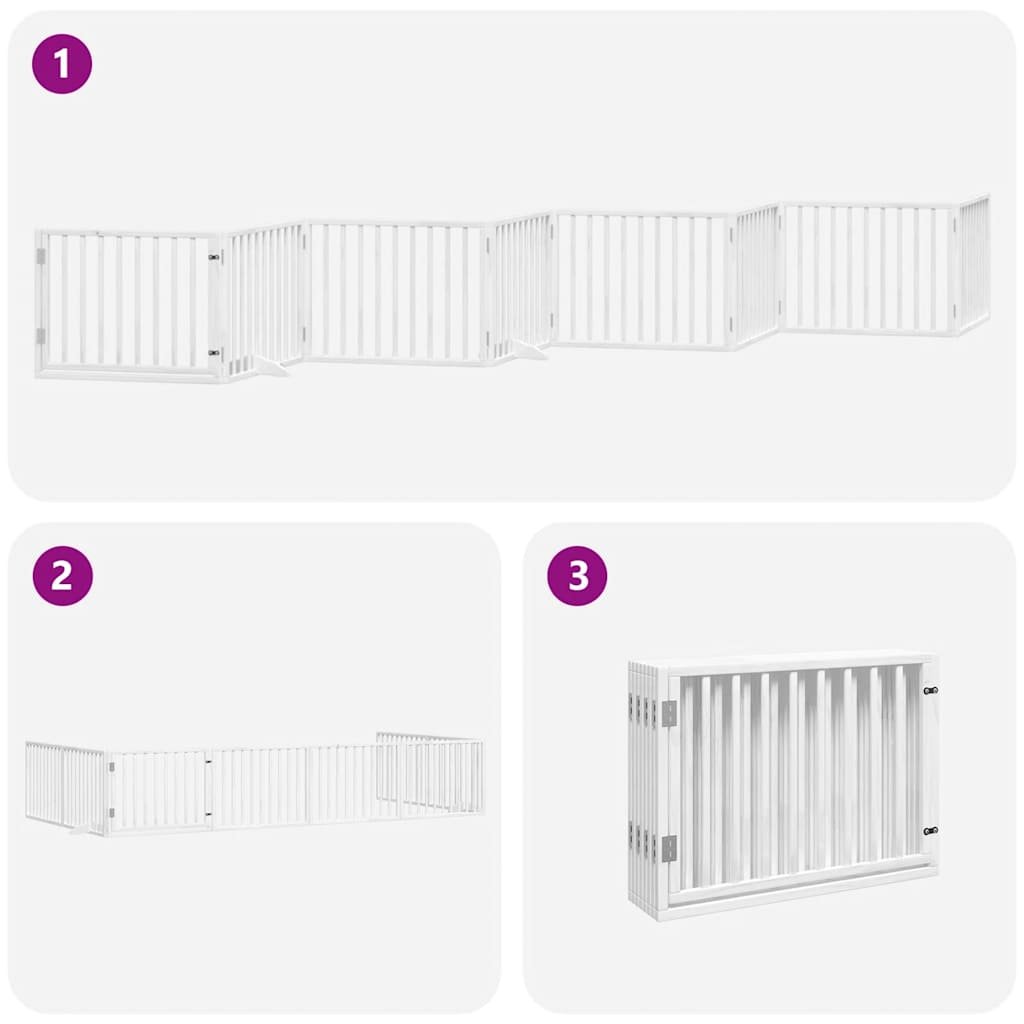 Barrière pour chien porte pliable 8panneaux blanc bois peuplier – Image 5