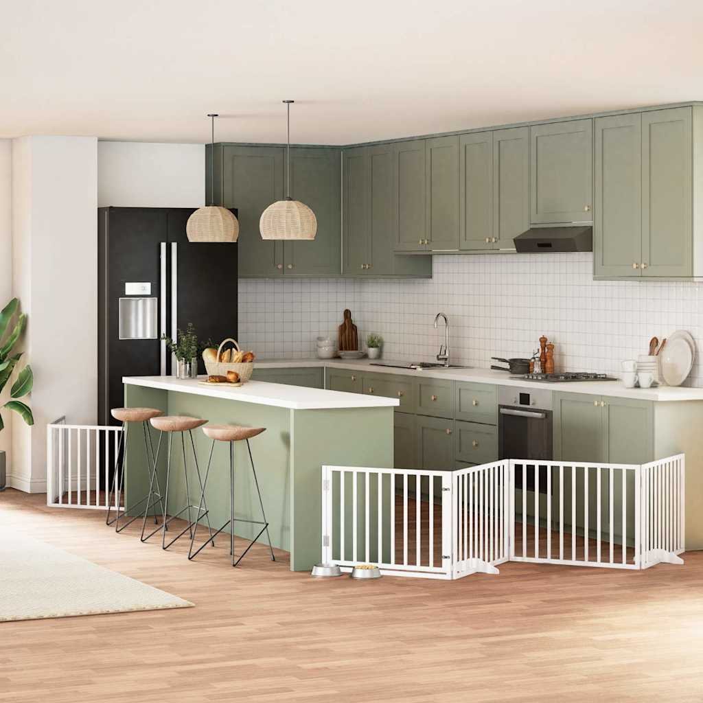 Barrière pour chien porte pliable 8panneaux blanc bois peuplier