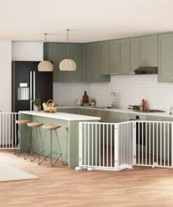 Barrière pour chien porte pliable 8panneaux blanc bois peuplier