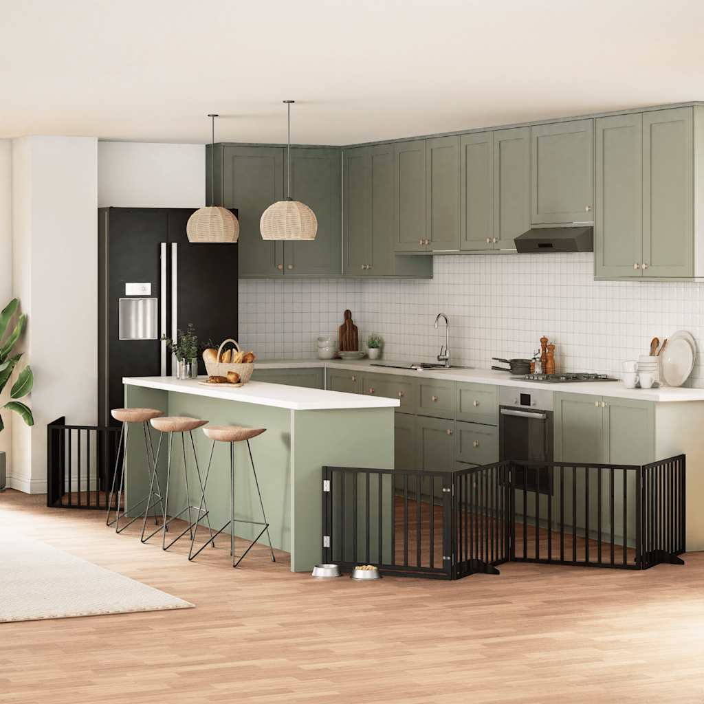 Barrière pour chien porte pliable 12panneaux noir bois peuplier