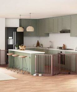 Barrière pour chien avec porte pliable 6 panneaux bois peuplier