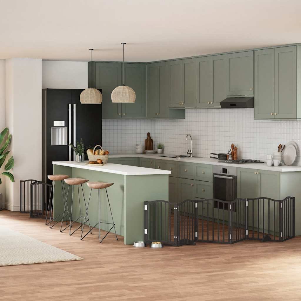 Barrière pour chien porte pliable 9 panneaux noir bois peuplier