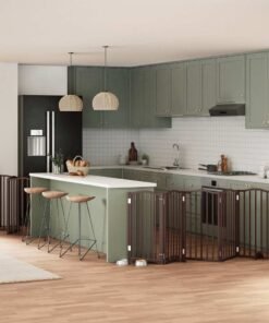 Barrière pour chien porte pliable 12 panneaux bois de peuplier