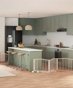 Barrière pour chien avec porte pliable 6 panneaux bois peuplier