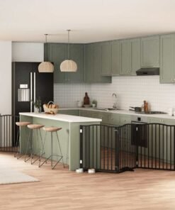 Barrière pour chien porte pliable 6 panneaux noir bois peuplier