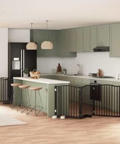 Barrière pour chien porte pliable 10panneaux noir bois peuplier