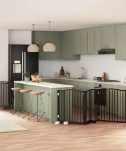 Barrière pour chien porte pliable 12panneaux noir bois peuplier