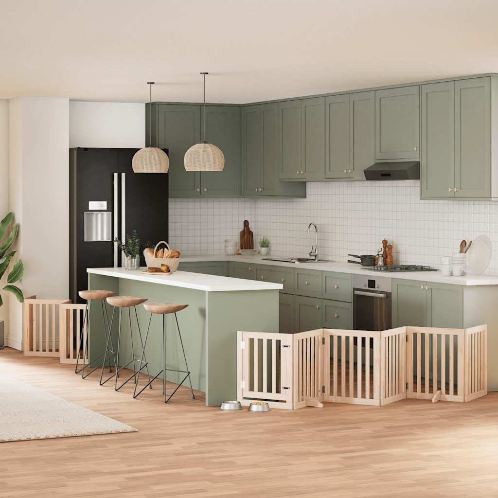 Barrière pour chien porte pliable 12 panneaux bois de peuplier