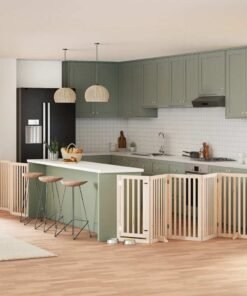 Barrière pour chiens avec porte pliable 9panneaux bois peuplier