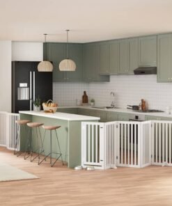 Barrière pour chien porte pliable 9panneaux blanc bois peuplier