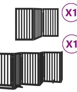Alternative view of Barrière pour chien porte pliable 9 panneaux noir bois peuplier